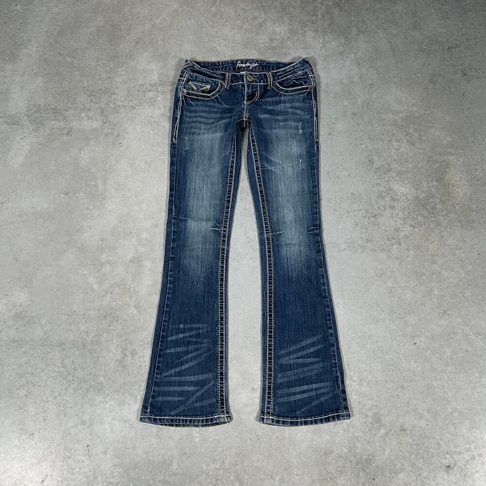 Amethyst Super Low Rise Bootcut Jeans Womens Size 1 Flare Stretch Vintage Denim
